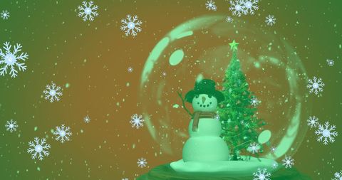 Snow Globe with Snowman and Christmas Tree in Green Wonderland - Download Free Stock Images Pikwizard.com