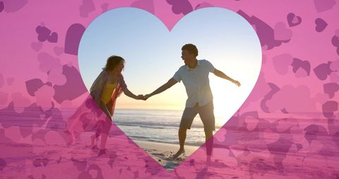Romantic Diverse Couple Dancing by Beach at Sunset
