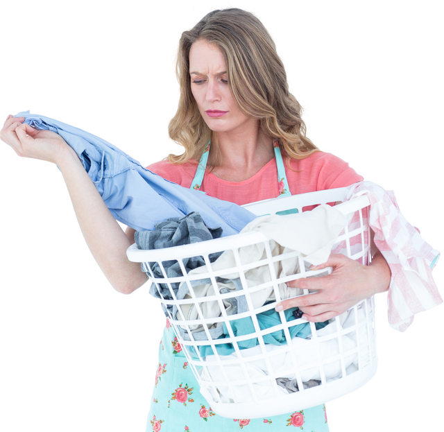 Transparent Woman Looking Frustrated at Dirty Clothes inside Laundry Basket - Download Free Stock Videos Pikwizard.com