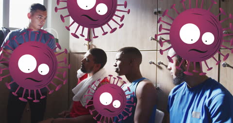 Soccer Players with Coach and Animated Virus Overlay Concept