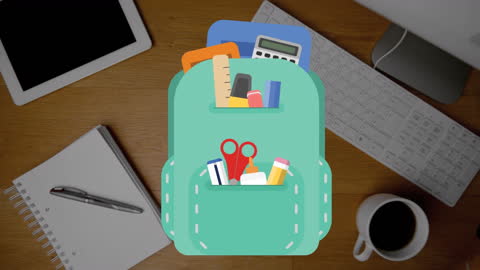 School Icons Overlay Mixed with Modern Workspace