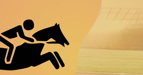 Minimalist horse racing silhouette on orange background