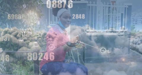 Digital Overlay with African-American Woman Eating Snack on Street