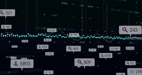Data analytics dashboard interface with floating numerical labels