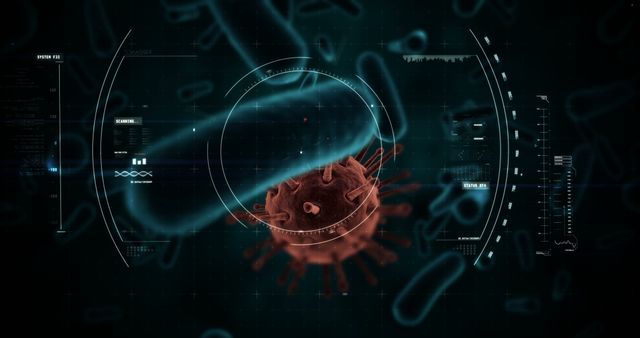 Futuristic visualization of bacteria under microscope with digital interface - Download Free Stock Images Pikwizard.com