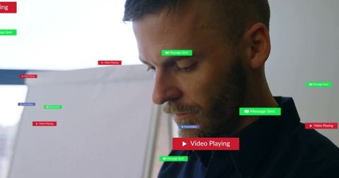 Technology Notifications Surrounding Focused Businessman