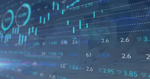 Animated Stock Market Data Overlay on Business Discussion in Office