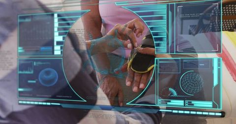 Digitized Medical Data with COVID-19 Cell Overlay and Wrist Brace