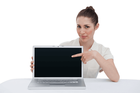 Caucasian Woman with Laptop and Blank Screen on Transparent Background - Download Free Stock Videos Pikwizard.com