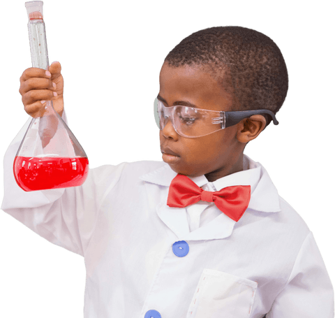 curious schoolboy examining red liquid in beaker transparent background - Download Free Stock Videos Pikwizard.com