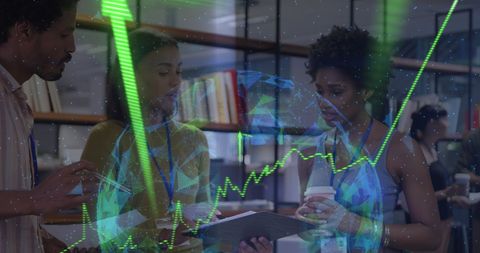 Diverse Team Analyzing Global Finance Digital Data in Modern Office