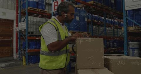 Warehouse Worker Attending Packaging Tasks with Efficiency