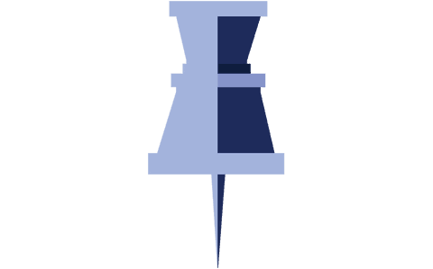 Blue Pushpin with Copy Space on Transparent Background