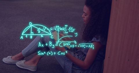 Biracial Student Engaged in Advanced Mathematics Study with Digital Overlay - Download Free Stock Images Pikwizard.com