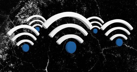 Floating 3d wi-fi icons over black marble backdrop, wireless network abstract concept