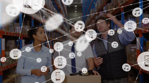 Warehouse Workers Analyzing Digital Network Connections