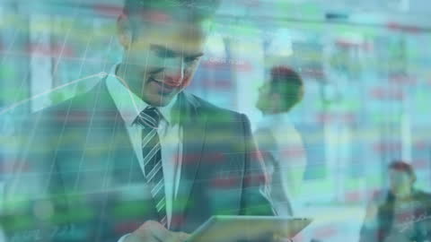 Caucasian Businessman Analyzing Digital Stock Market Data