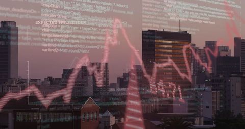 Financial Data and Graphs Against City Skyline - Download Free Stock Images Pikwizard.com