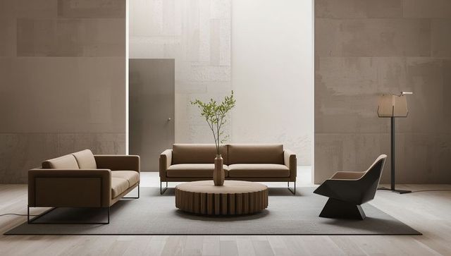 Modern minimalist living room with neutral tones