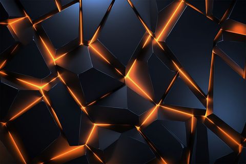 Futuristic black geometric design pattern with orange glowing lines