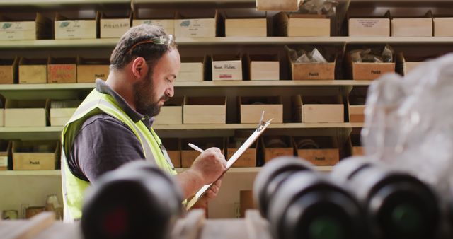 Warehouse Worker with Clipboard Performing Inventory Check - Download Free Stock Images Pikwizard.com