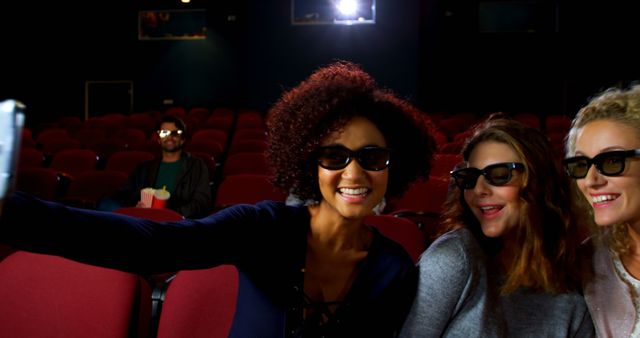 Friends Taking Selfie in Movie Theater Wearing 3D Glasses - Download Free Stock Images Pikwizard.com