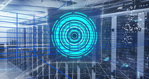 Digital Interface on Server Room Background Symbolizing Cyber Security
