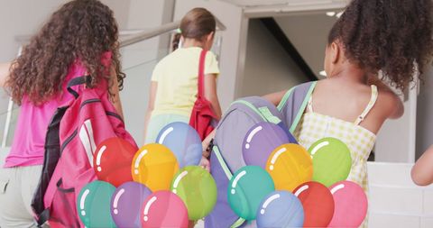 Joyful School Arrival with Colorful Balloons