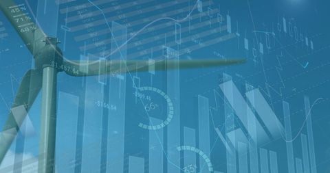 Financial Data Overlay with Wind Turbine and Renewable Energy Theme