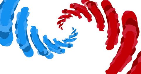 Swirling red and blue stripes creating hypnotic spiral