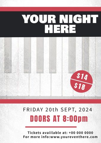 piano-themed event promotion poster with ticket details - Download Free Stock Templates Pikwizard.com