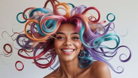 joyful model with whimsical multi-colored curls - Download Free Stock Images Pikwizard.com