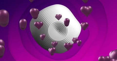 Purple Heart Balloons Emerge from Abstract Circular Design