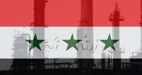 Iraqi Flag Superimposed on Industrial Factory Landscape