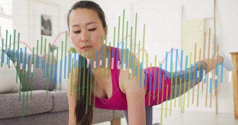 Active woman exercising with data visualization overlay