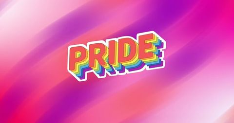 Colorful pride text with vibrant gradient background
