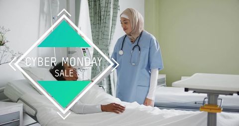 Nurse Visiting Patient During Cyber Monday Sale Theme
