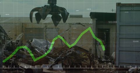 Financial Growth Chart Superimposed on Industrial Junkyard