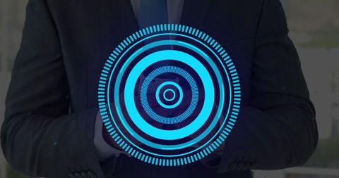 Futuristic interface circles over businessman using smartphone