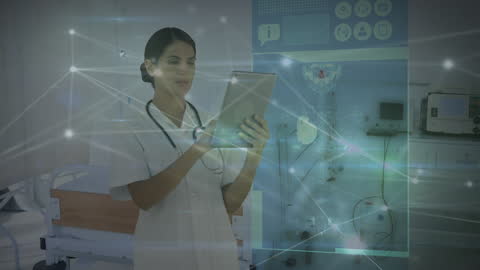 Doctor Utilizing Digital Tablet in Tech-Enhanced Hospital
