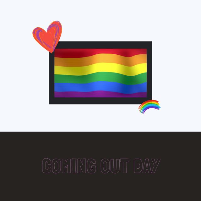 Composition of coming out day text over pride flag. Coming out day and celebration concept digitally generated image.