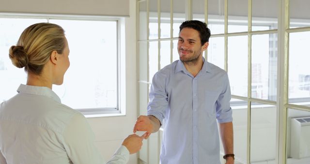 Business Professionals Greeting in Bright Office Space - Download Free Stock Images Pikwizard.com