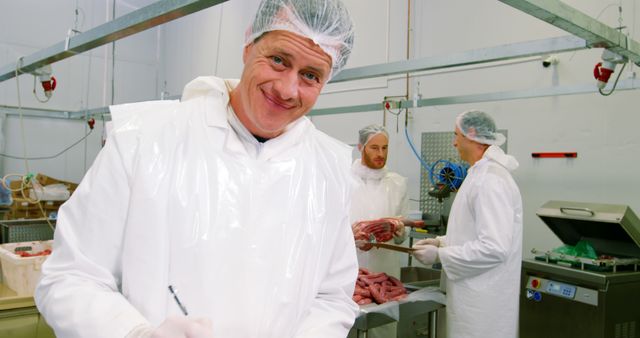 Smiling Butcher Recording Quality Checks at Meat Processing Plant - Download Free Stock Images Pikwizard.com