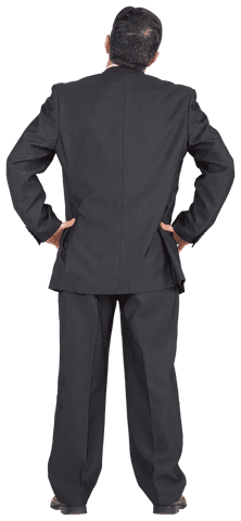 Transparent Back View Mature Businessman in Thoughtful Pose