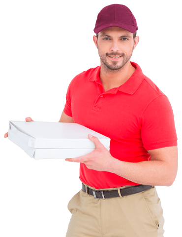 cheerful delivery person holding pizza box, mockup transparent - Download Free Stock Videos Pikwizard.com