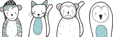 Playful flat animal characters on transparent background