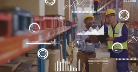 Warehouse Workers Using Digital Technology for Inventory Management
