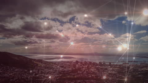 Network of Connections Over Modern Cityscape Illustration