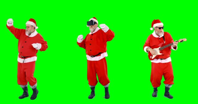 Three Dancing Santas With Virtual Reality And Guitar On Green Screen - Download Free Stock Images Pikwizard.com