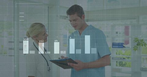 Doctors Collaborating with Digital Data Display